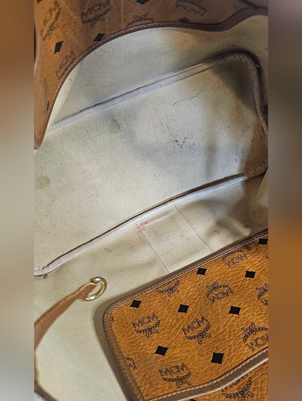MCM Cognac Monogram Tote with Pink Center Stripe - Picture 10 of 16